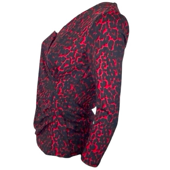 TALBOTS Animal Print Faux Wrap with Side Ruching V-Neck 3/4 Sleeve Top size M - Picture 5 of 9
